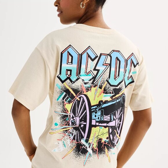 New! AC/DC Rock Band Embroidered T-Shirt Double-Sided Boyfriend Tee - Picture 4 of 4